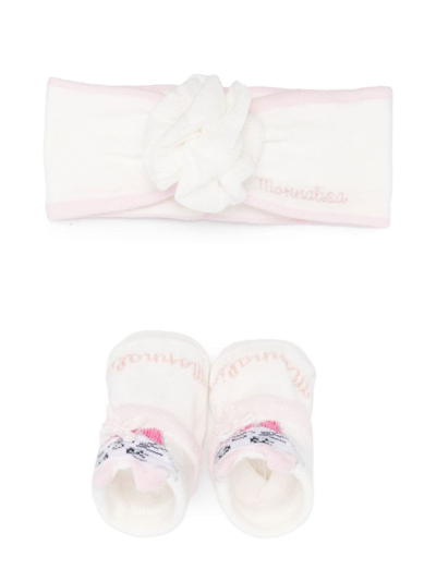 Shop Monnalisa Knitted Shoes And Headband Set In White
