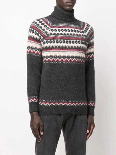 Brunello Cucinelli Green Roll Neck Intarsia-knit Jumper In Green