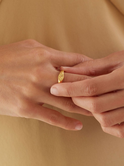 Monica Vinader Gold Plated Vermeil Silver Guiding Star Signet Ring In Gold