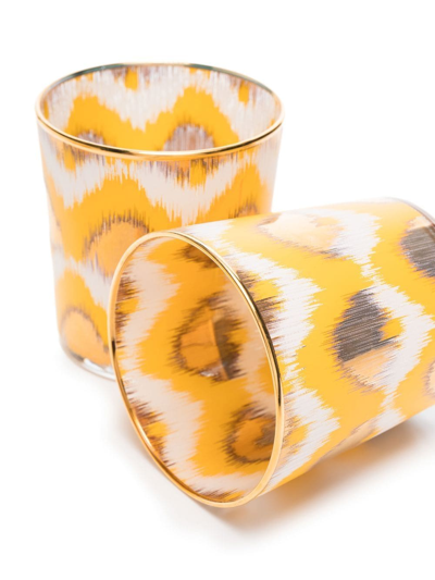 Shop Les-ottomans Ikat-print Water Glasses (set Of 4) In Yellow