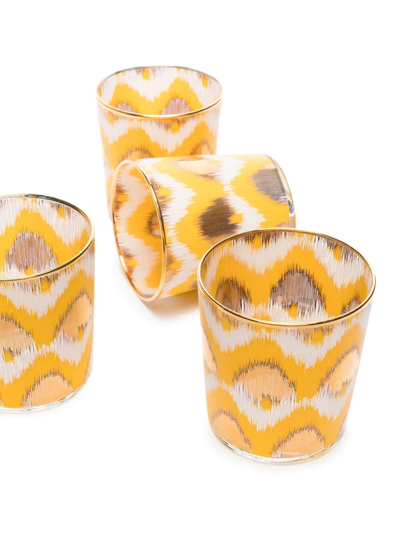 Shop Les-ottomans Ikat-print Water Glasses (set Of 4) In Yellow