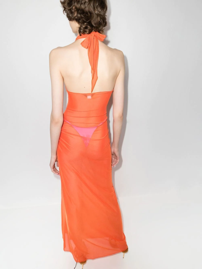 Shop Kim Shui Halterneck Mesh Wrap Gown In Orange