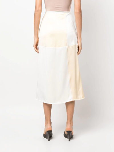 Shop Jil Sander Colour-block Silk Midi Skirt In Neutrals