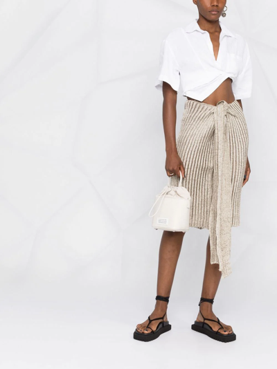 Maison Margiela Chalk Leather And Canvas Mini 5ac Bucket Bag In Neutrals