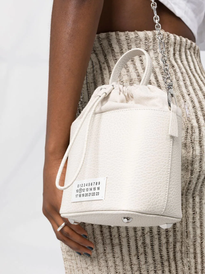 Maison Margiela Chalk Leather And Canvas Mini 5ac Bucket Bag In Neutrals