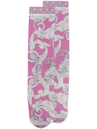 Shop Versace Baroque Pattern-print Socks In Pink