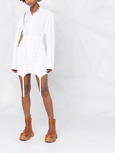 Shop Balmain Lace-up Detailed Knit Skirt In White