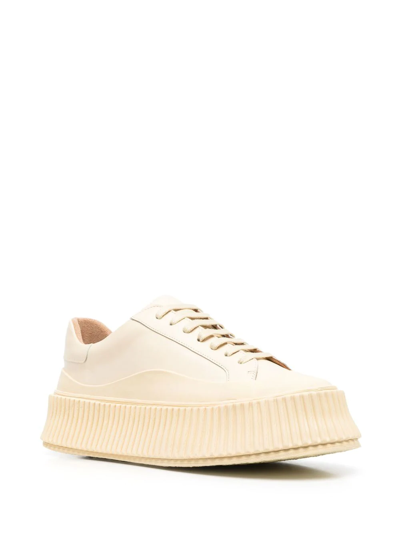 Jil Sander Ridged-sole Leather Sneakers In Neutrals
