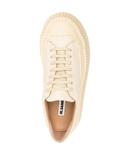Jil Sander Ridged-sole Leather Sneakers In Neutrals