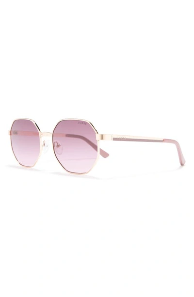 Shop Guess 58mm Round Sunglasses In Shiny Rose Gold / Bordeaux