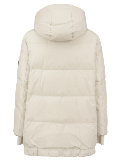 Shop Brunello Cucinelli Water-repellent Taffeta Down Jacket With Precious Patch And Detachable Hood In Milk