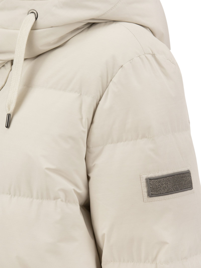Shop Brunello Cucinelli Water-repellent Taffeta Down Jacket With Precious Patch And Detachable Hood In Milk