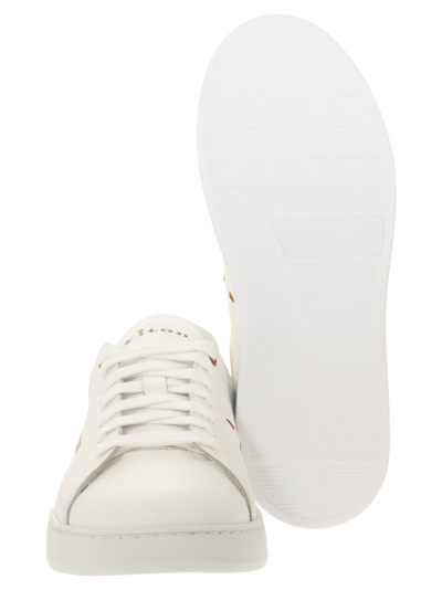 Shop Kiton Leather Sneakers In White/beige