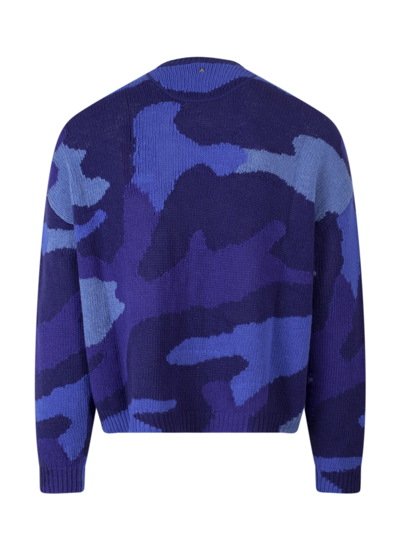 Shop Valentino Camouflage Motif Long-sleeved Jumper In Blue
