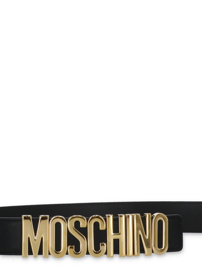 Shop Moschino Logo Leather Belt In Fantasia Nero