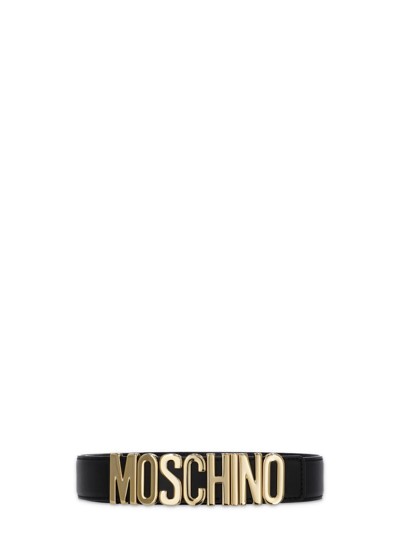 Shop Moschino Logo Leather Belt In Black