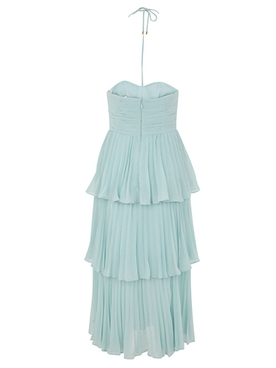 Shop Self-portrait Pleated Chiffon Cut Out Midi Dress In Light Blue