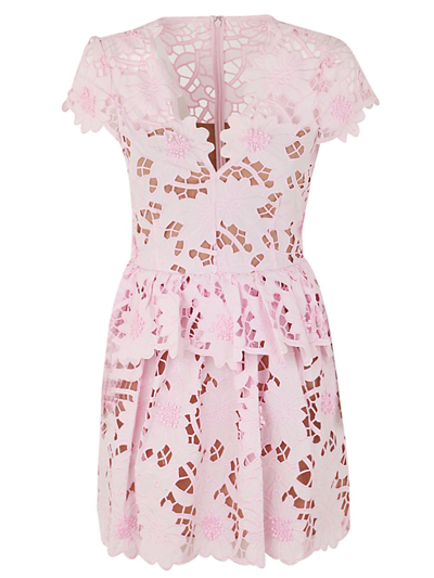 Shop Self-portrait Cotton Guipure Mini Dress In Light Pink