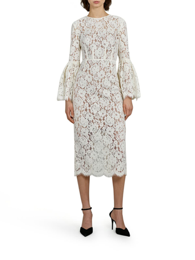 Shop Self-portrait White Organic Cotton Lace Midi Dress In Ivory