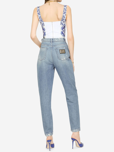 Shop Dolce & Gabbana Distressed Denim Jeans In Light Blue