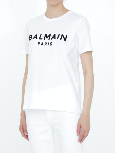 Shop Balmain White T-shirt With Black Logo