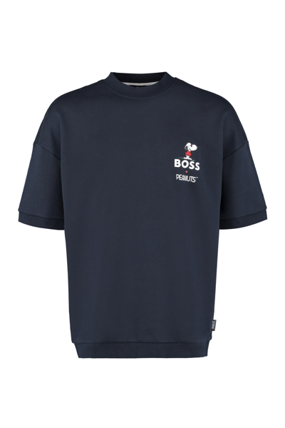 Shop Hugo Boss Boss X Peanuts - Short Sleeved Sweatshirt In Blue