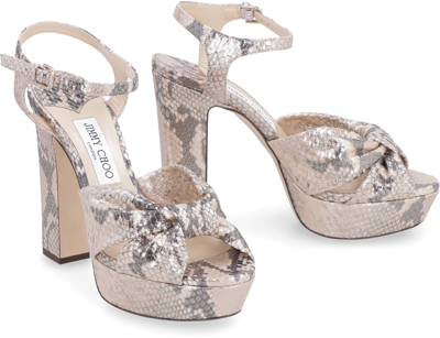 Shop Jimmy Choo Heloise Snakeskin Print Leather Sandals In Animalier