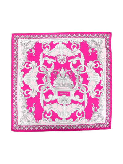 Shop Versace Baroque Patterned Foulard 90x90 In Fuxia English Rose