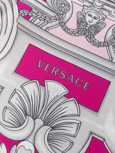 Shop Versace Baroque Patterned Foulard 90x90 In Fuxia English Rose