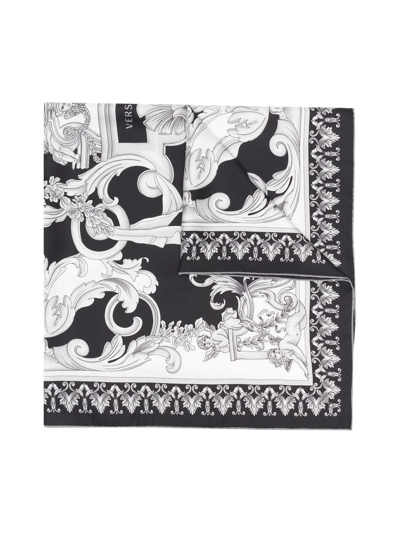 Shop Versace Baroque Patterned Foulard 90x90 In Nero Bianco