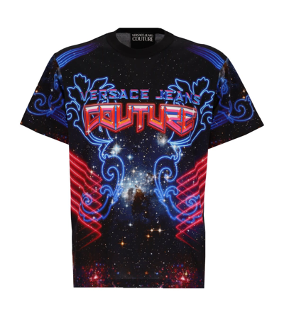 Shop Versace Jeans Couture Panel Galaxy Black T-shirt In Multicolor