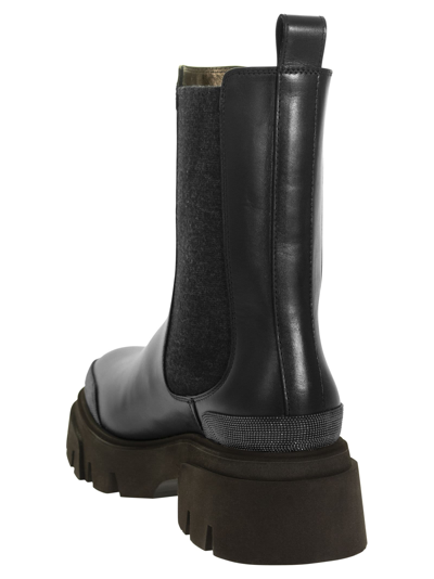 Shop Brunello Cucinelli Leather Chelsea Boot With Precious Detail In Black