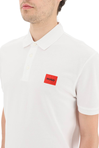 Shop Hugo Polo Shirt With Logo Patch In White