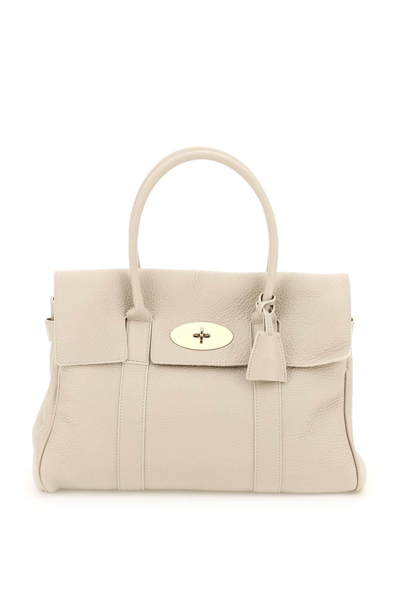 Shop Mulberry Heavy Grain Leather Bayswater Bag In Beige