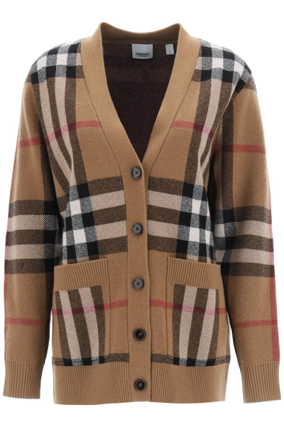 Shop Burberry Willah Tartan Wool And Cashmere Cardigan In Brown,black,red