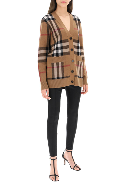 Shop Burberry Willah Tartan Wool And Cashmere Cardigan In Brown,black,red