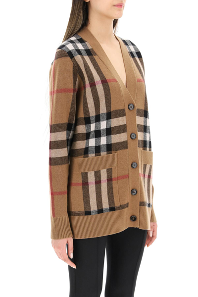 Shop Burberry Willah Tartan Wool And Cashmere Cardigan In Brown,black,red