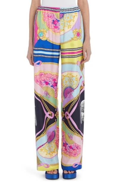 Shop Versace Ventagli Fan Print Silk Pants In Multicolor