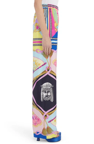 Shop Versace Ventagli Fan Print Silk Pants In Multicolor