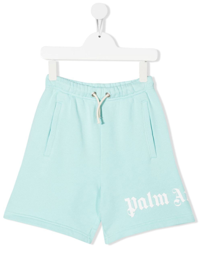 Shop Palm Angels Girls Light Blue Cotton Shorts