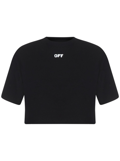 Shop Off-white Off Stamp Ribbed Cropped T-shirt In Black