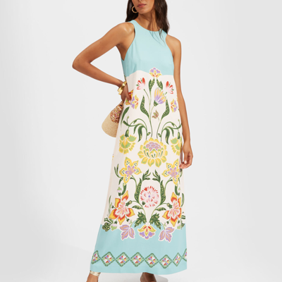 La Doublej Racer Floral Placed-print Maxi Dress In Folk Flowers Azzurro Placée