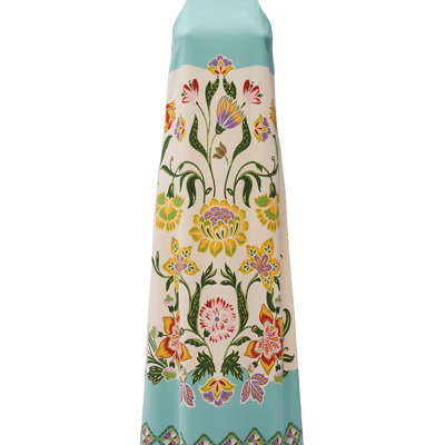 La Doublej Racer Floral Placed-print Maxi Dress In Folk Flowers Azzurro Placée