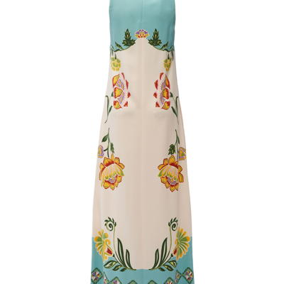 La Doublej Racer Floral Placed-print Maxi Dress In Folk Flowers Azzurro Placée