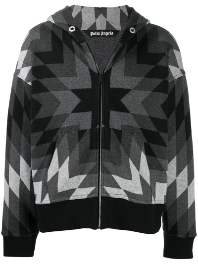 Shop Palm Angels Geometric-patterned Hoodie In 1008 Black Melange Grey