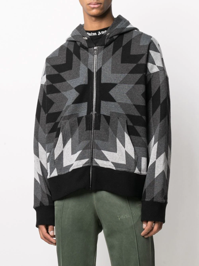 Shop Palm Angels Geometric-patterned Hoodie In 1008 Black Melange Grey