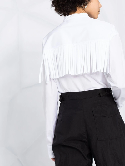 Palm Angels Logo Embroidered Fringed Shirt In White Black