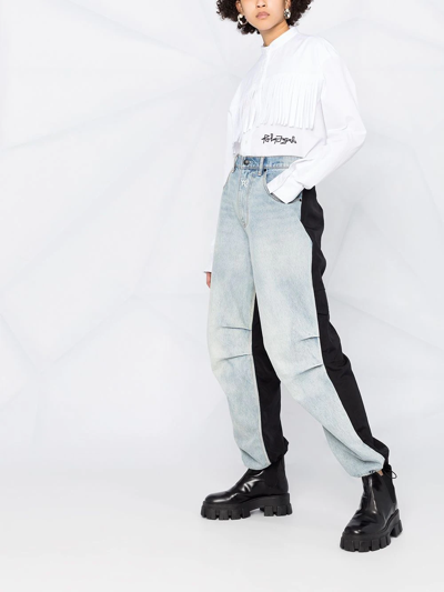Palm Angels Logo Embroidered Fringed Shirt In White Black