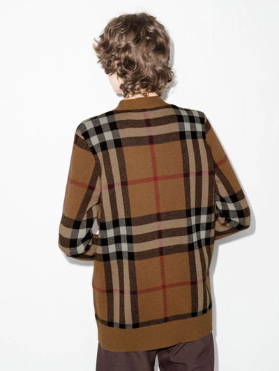 Shop Burberry House-check Wool Cardigan In Braun