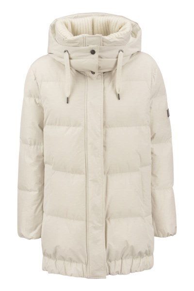 Shop Brunello Cucinelli Water-repellent Taffeta Down Jacket With 'precious Patch' And Detachable Hood In Milk